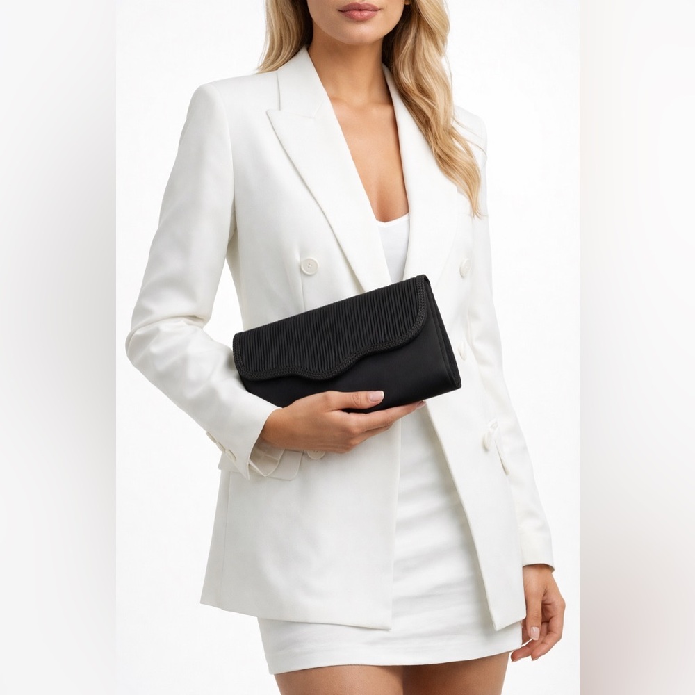 Vintage La Regale Black Satin Pleated Evening Clutch | Wedding & Formal Purse